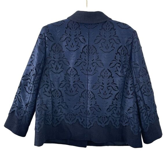 NWT Ann Taylor Navy Blue Damask Lace Collared Blazer Jacket Size 12 Coat - Picture 2 of 9